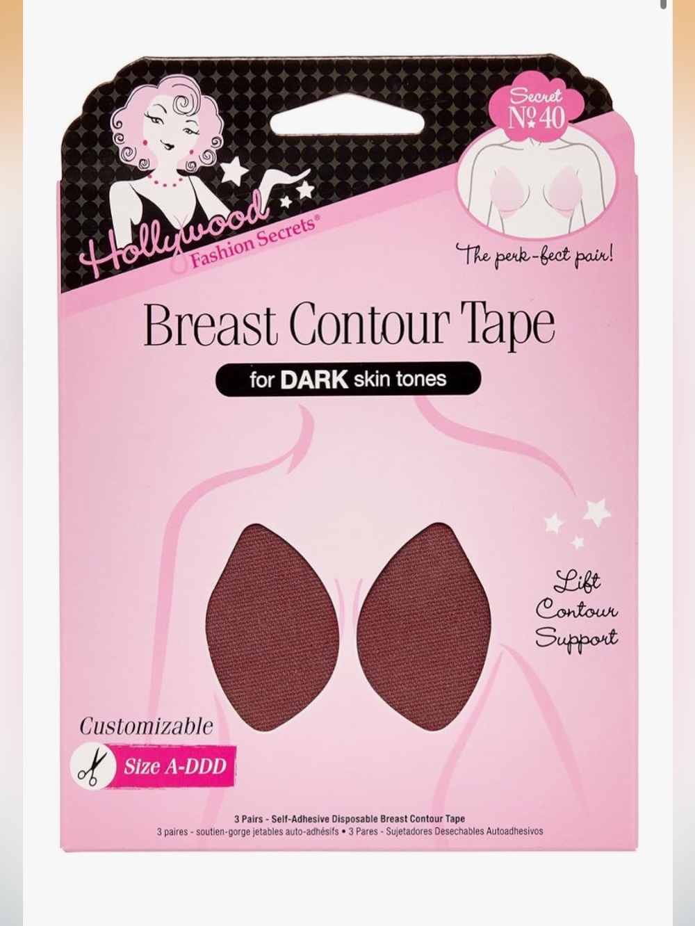 Hollywood Fashion Secrets Breast Contour Tape for Dark Skin Tones - Brown